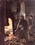 Adolph von Menzel Self-Portrait with Worker near the Steam-hammer oil painting picture wholesale